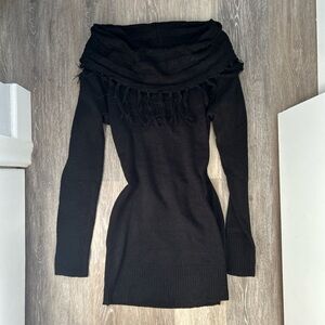 Black off the shoulder knit mini dress